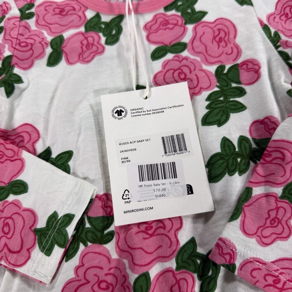 MINI RODINI ROSES AOP BABY SET Bodysuit Pants Floral EU 80/86 US 9-18 MO NEW - Picture 2 of 2